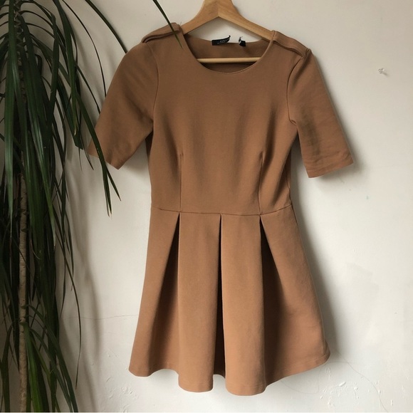 ZARA Woman Tan Mini Dress Babydoll Short Sleeve Sunrise Light Academia Size M - Picture 4 of 13